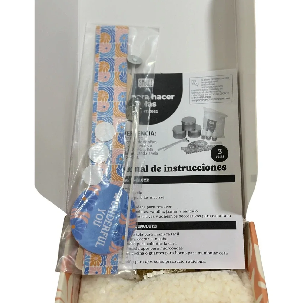 SMILE! Create Your Own Candle Kit DIY Soy Wax Makes 3 Jasmine Sandalwood Vanilla